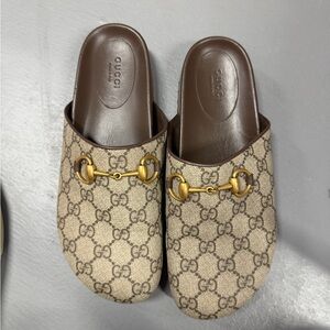 Gucci Beige and Brown GG Canvas Mules